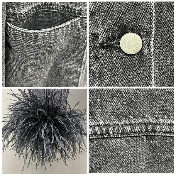 Vivian Set - Feather Trim Denim Jacket & Jeans