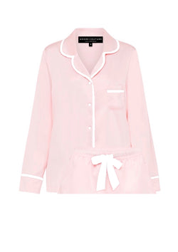 Pink with white piping Long Pyjama Set