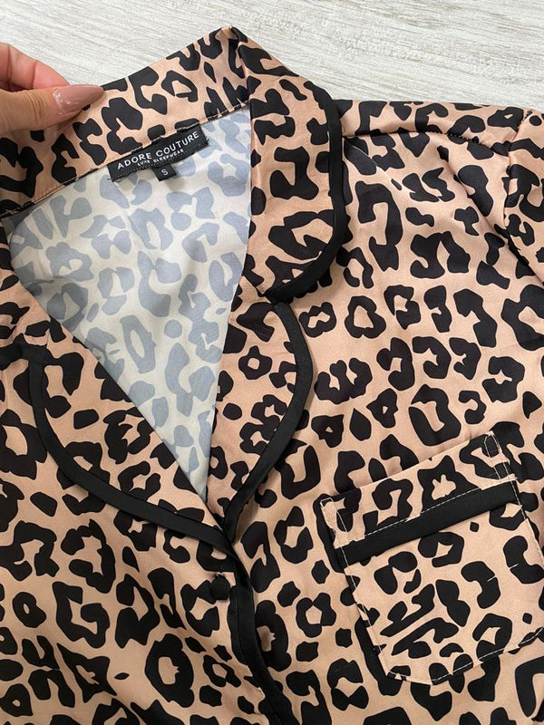 Silk Leopard Print Long Pyjama Set