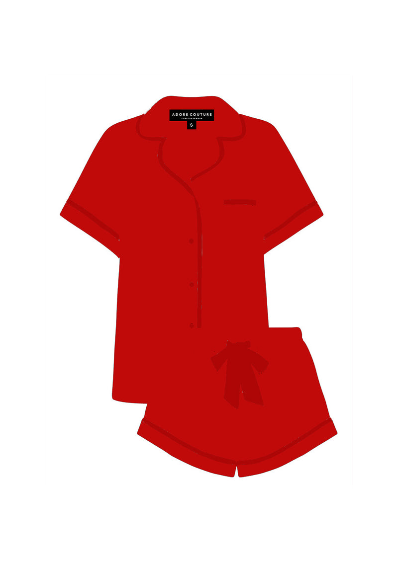 Ladies Red Silk Short PJ Set